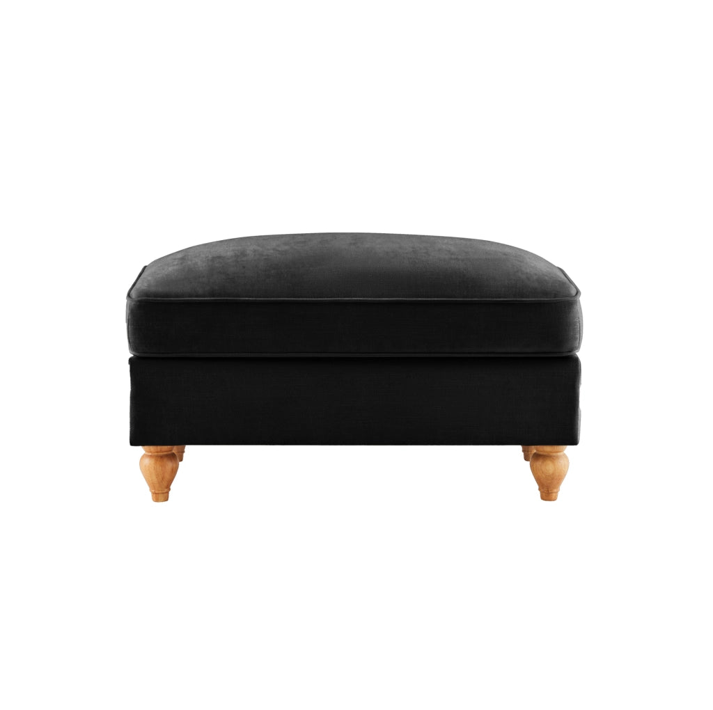 Pouf Windsor in tessuto chenille nero con design versatile