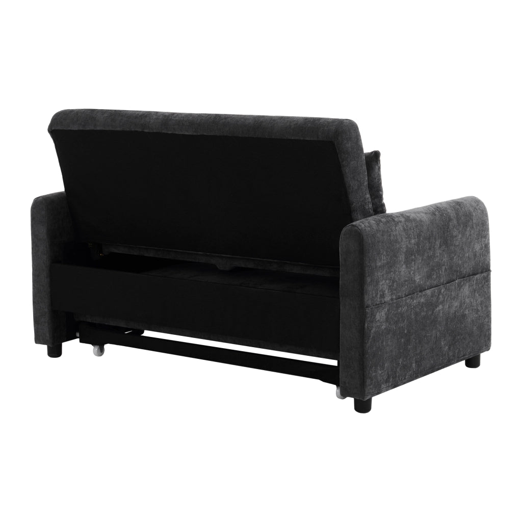 Divano letto estraibile 2 posti 129x76/163 cm con USB in ciniglia grigia