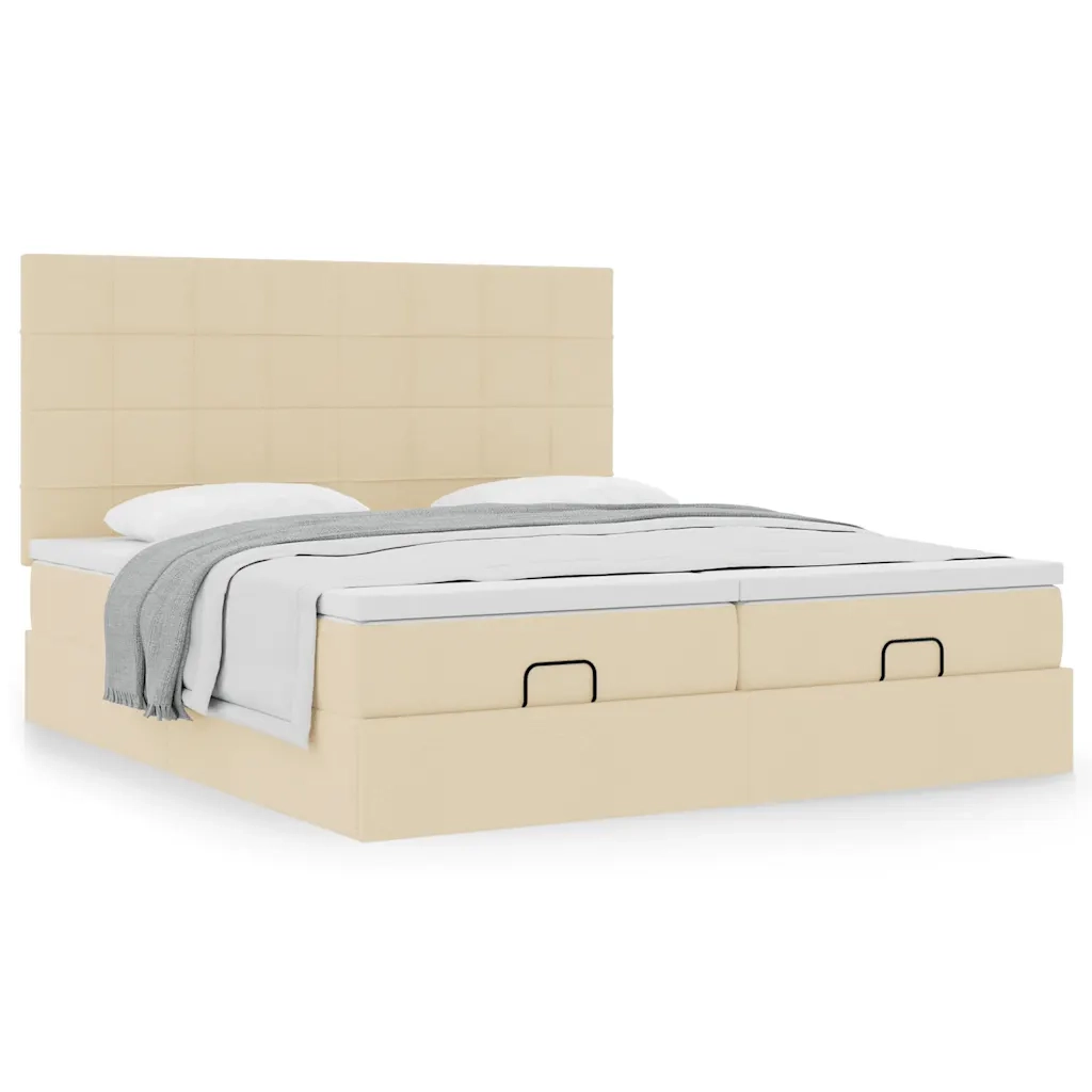 Struttura Letto Pouf con Materassi Crema 200x200 cm in Tessuto 3313704