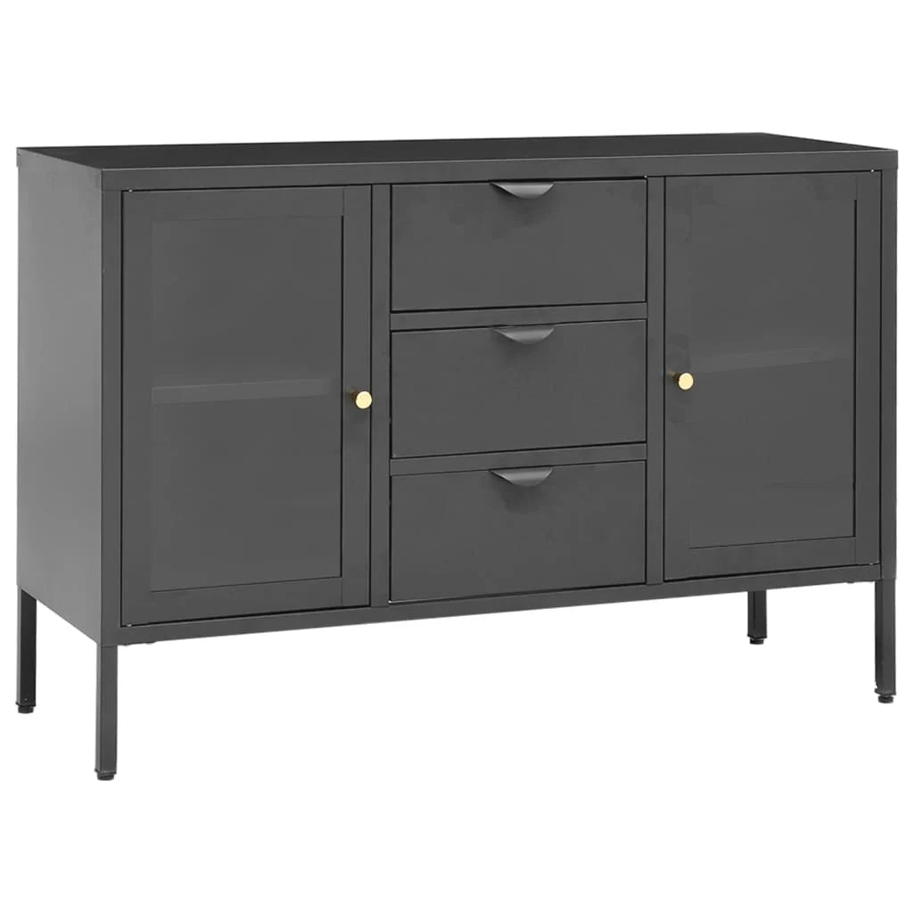 Buffet credenza cassettiera armadio mobile contenitore organizer per cucina soggiorno salotto 105 x 35 x 70 cm acciaio e vetro temperato antracite 02_0029691