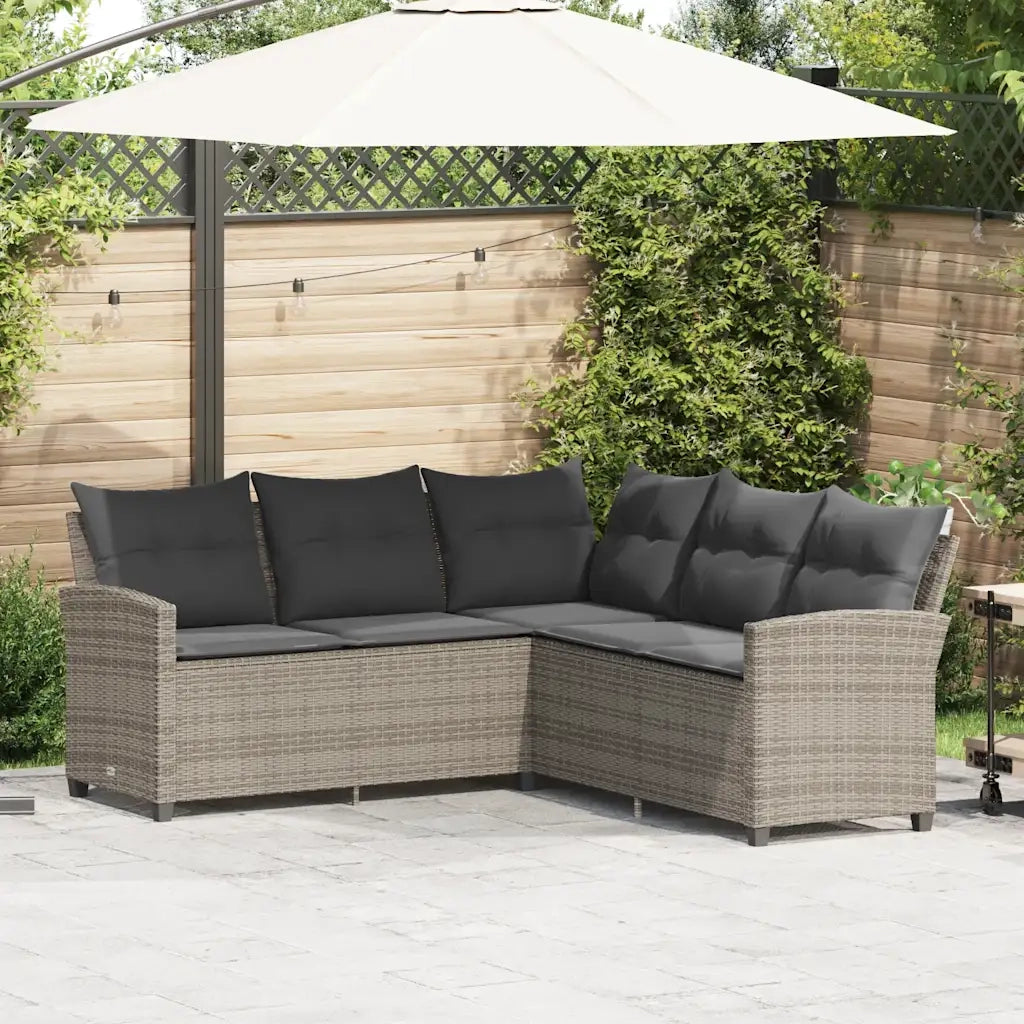 Divano a Forma di L con Cuscini-Sofa con Cuscini in Polyrattan Grigio 160792