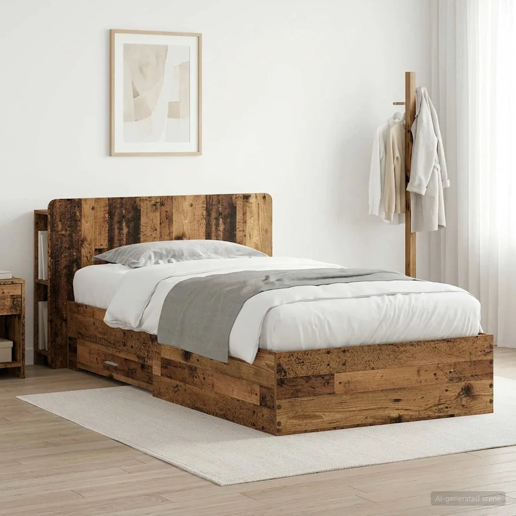 Letto singolo | Letto per adulti | Telaio del letto con storage Legno antico 80 x 200 cm