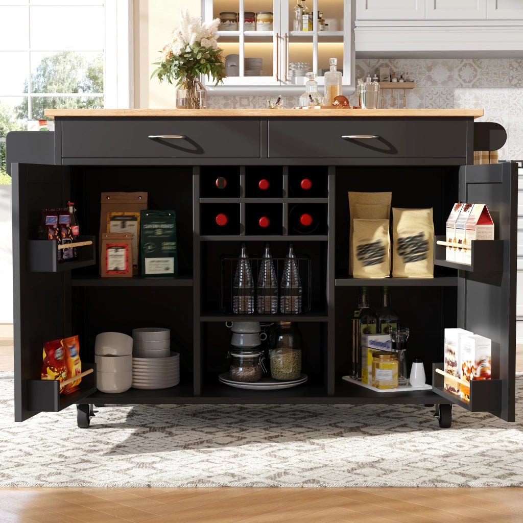Isola cucina con ruote 102×45×92 cm, mobile multifunzione in MDF effetto legno, nero