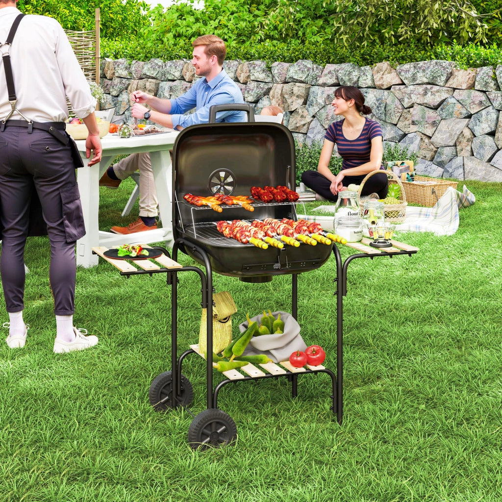 Barbecue a Carbone con Coperchio e Ruote ¨C Xylo ¨C Acciaio Nero 98x54x91 cm