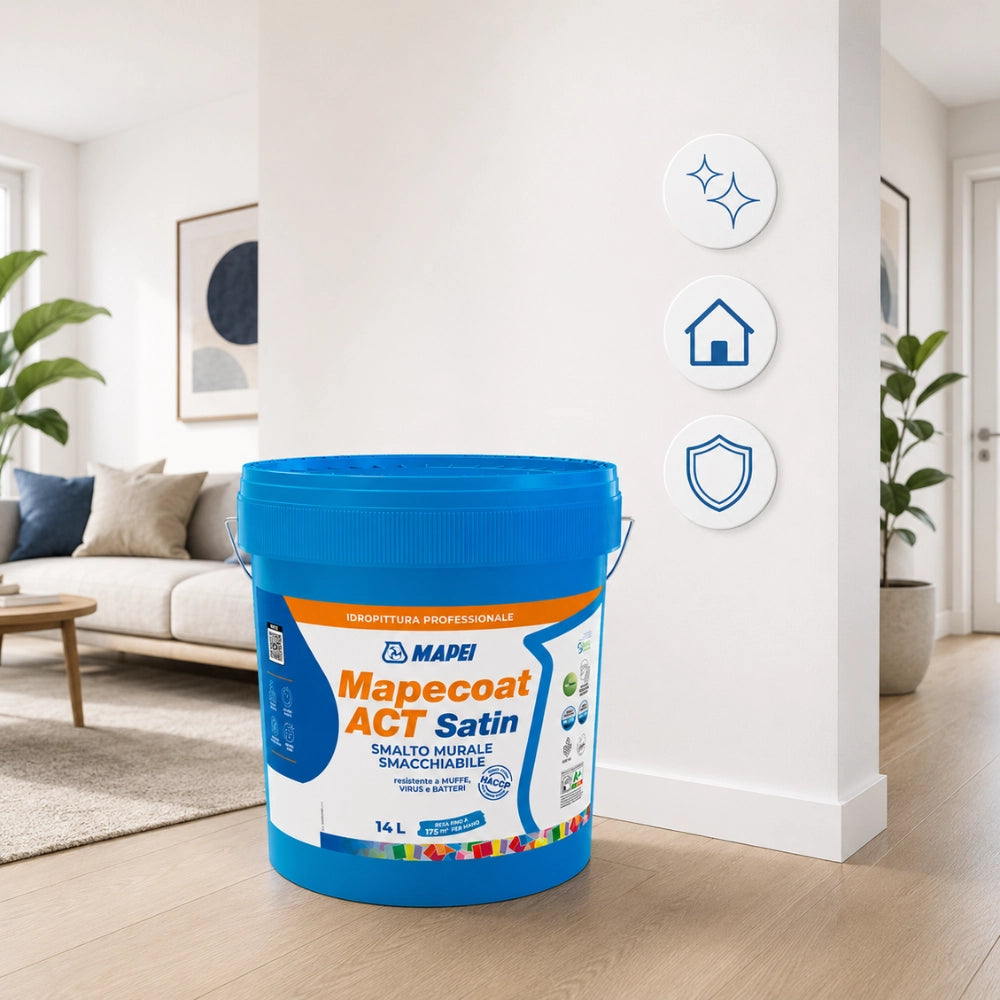 Mapei mapecoat act satin smalto murale lavabile antimuffa e antibatterico *** formato 14 lt, confezione 1