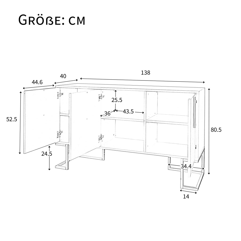 Credenza a 3 ante con ripiani rimovibili regolabili in MDF e truciolare bianca per cucina e sala da pranzo