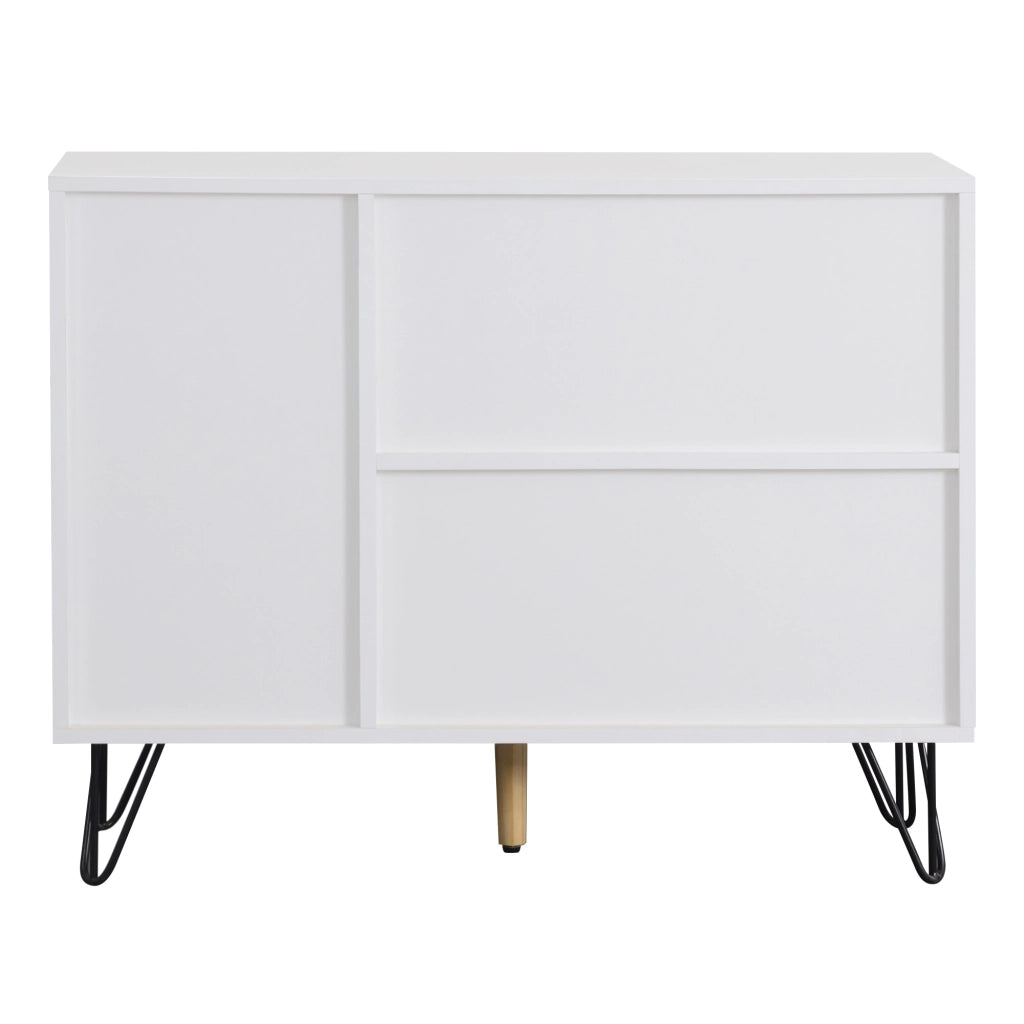 Mobile contenitore moderno bianco e effetto legno, 1 cassetto, ripiani regolabili in altezza (90 x 30 x 71,5 cm)