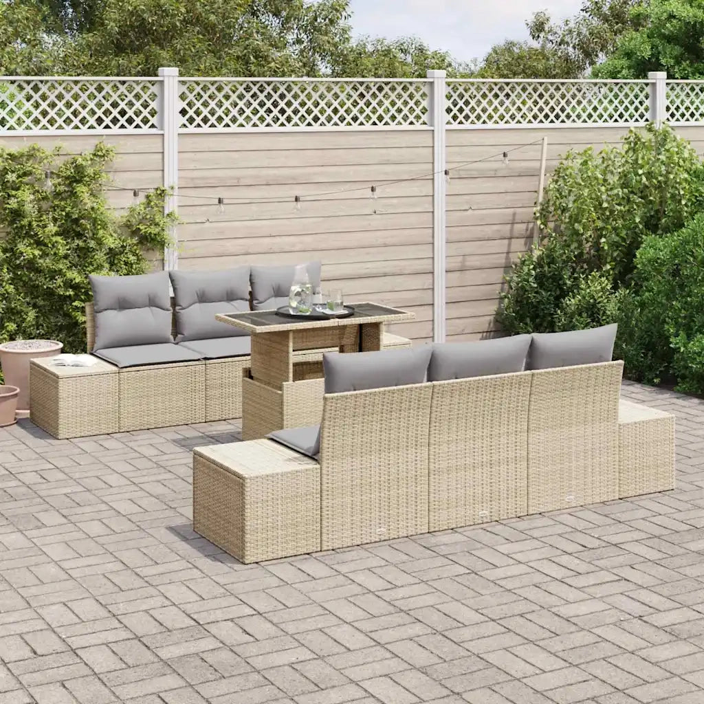 Set di divani 7 pcs Beige e Grigio Chiaro polyrattan