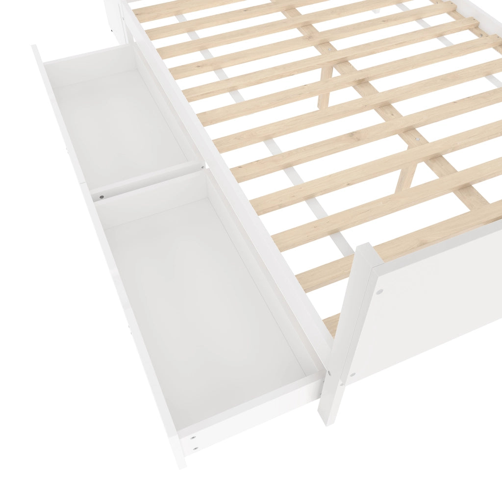 Letto con cassetti 140 × 200 cm con scrivania; 2 cassetti e 3 ripiani in legno di pino bianco senza materasso