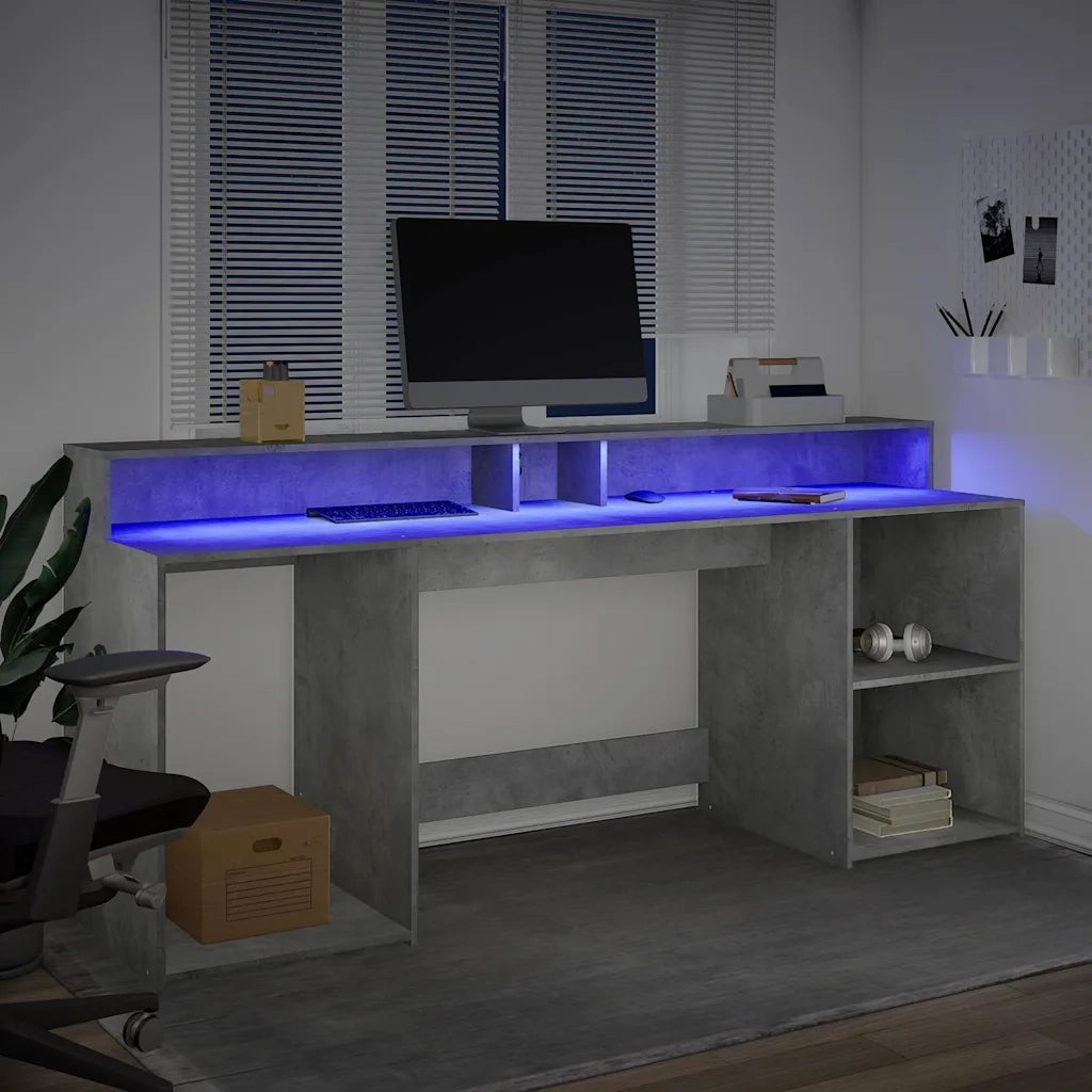 Scrivania con Luci LED Grigio Cemento 200x55x91 cm Truciolato 3309441