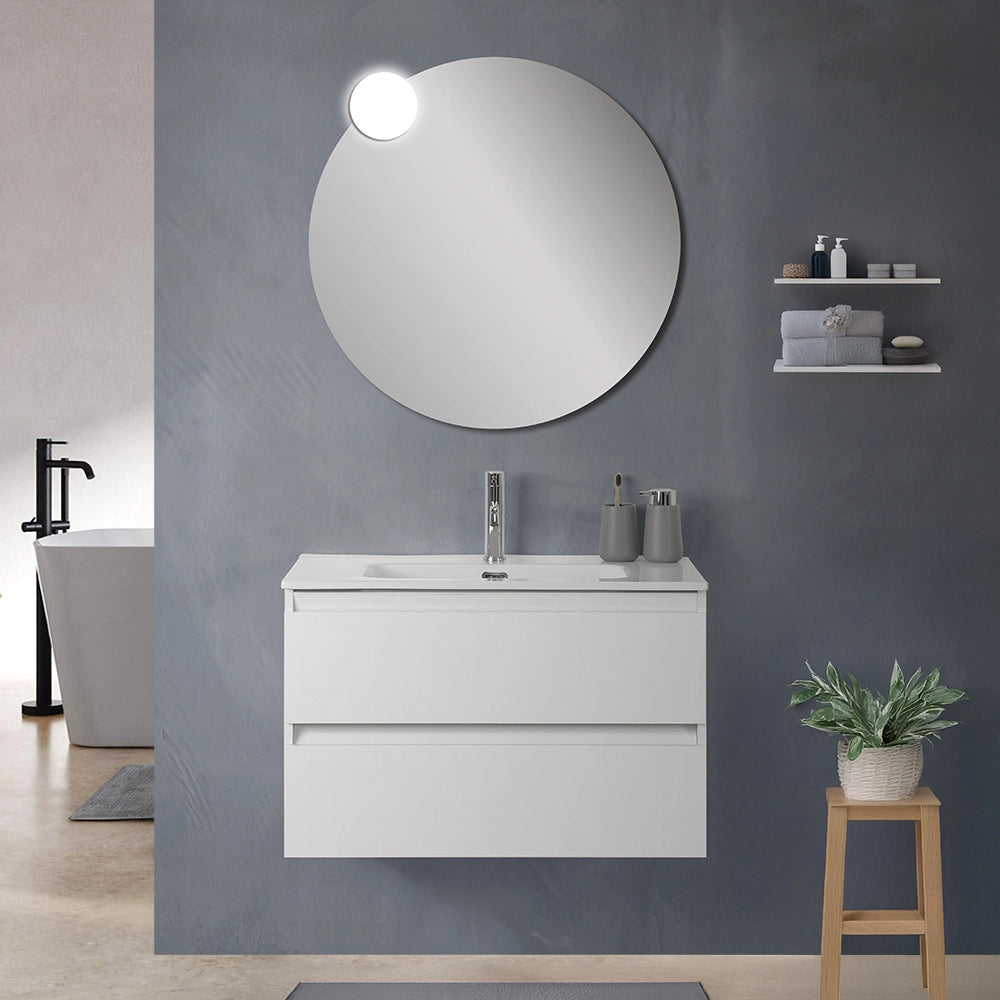 Mobile bagno sospeso 100 cm in legno bianco lucido 2 cassettoni con lavabo Leda