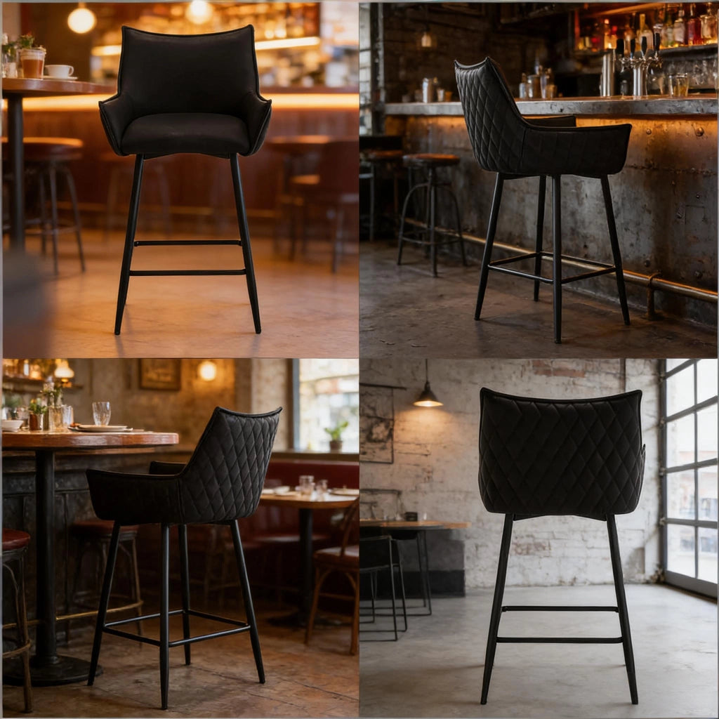 Sgabello da bar set di 2 in similpelle antracite con braccioli schienale e piedini regolabili 51 × 49 × 90 cm