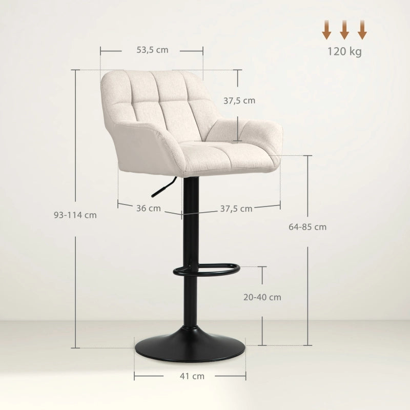 Set di 2 sgabelli da bar 57.5x52.5x93-114 cm regolabili in altezza in ecopelle crema