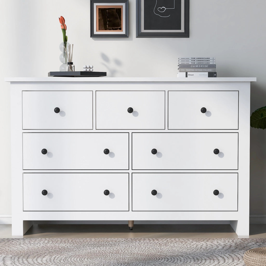 Credenza bianca moderna mobile buffet con 7 cassetti in truciolato 152x40x89 cm