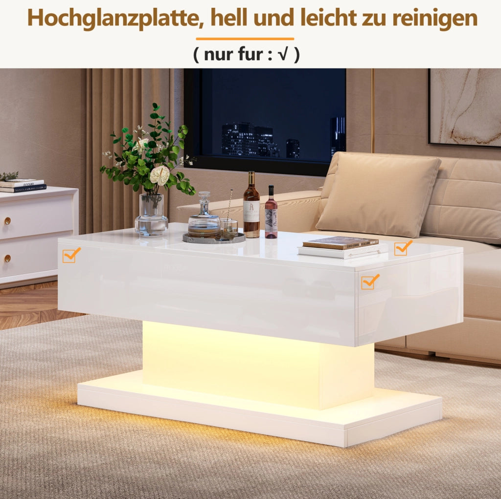 Tavolino da caffè con sollevamento idraulico e LED 100x50x45 cm