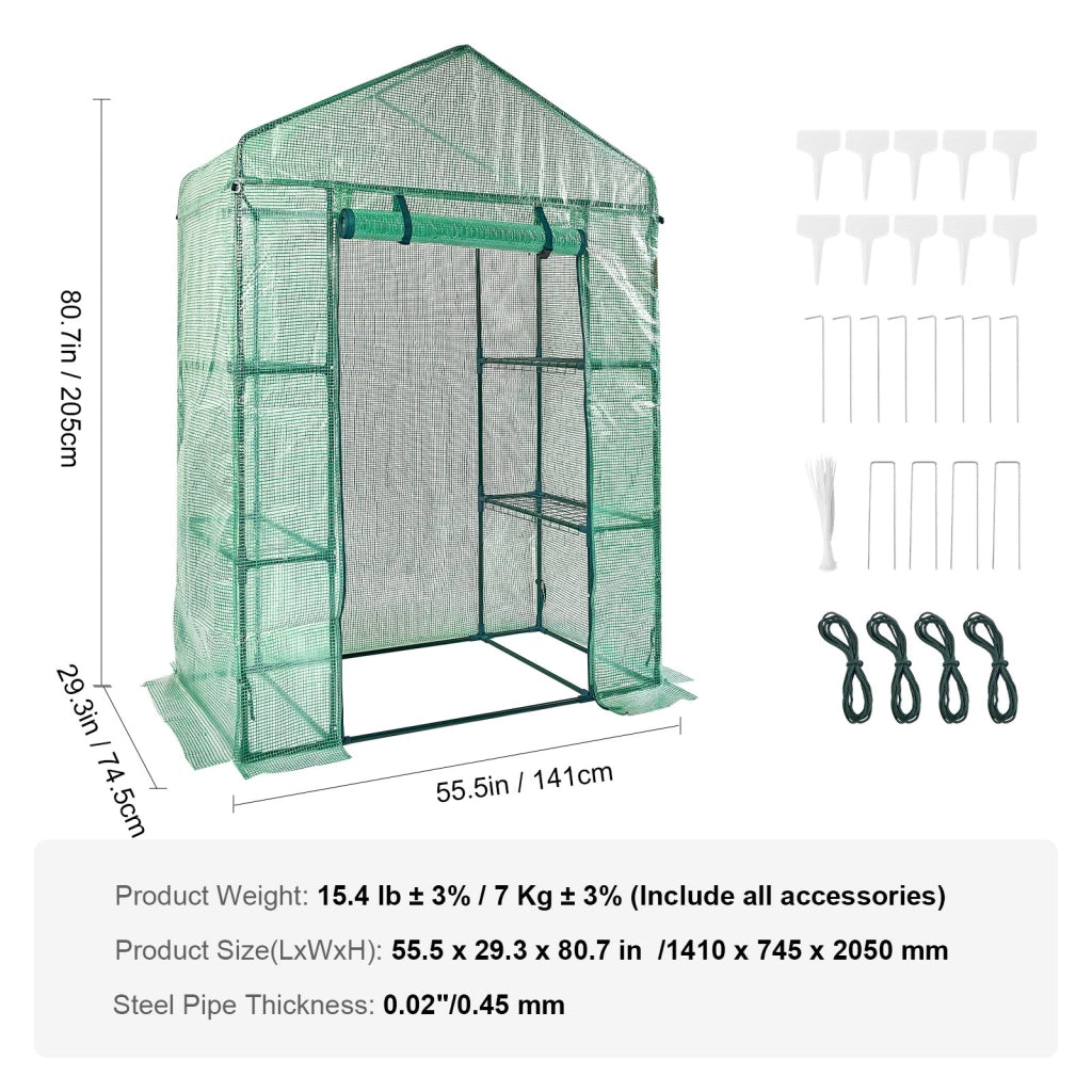 Serra Portatile con Ripiani Telone in PE Porta Arrotolabile 141 x 74,5 x 205 cm Carico Massimo 15kg da Giardino Cortile Terrazza Struttura Pieghevole,
