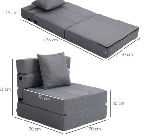 Poltrona Letto 2-in-1 Pieghevole con Funzione Relax e Divano, Portata 120 kg, Grigio Scuro