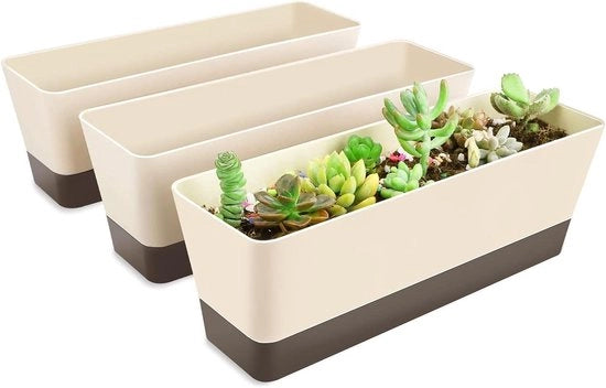 Set di 3 contenitori per piante da interni, 30 x 10 cm, piantine rettangolari per erbe con foglie di ciclamino, contenitori moderni per succulente e cactus da interno in plastica per finestra, balcone, ufficio.