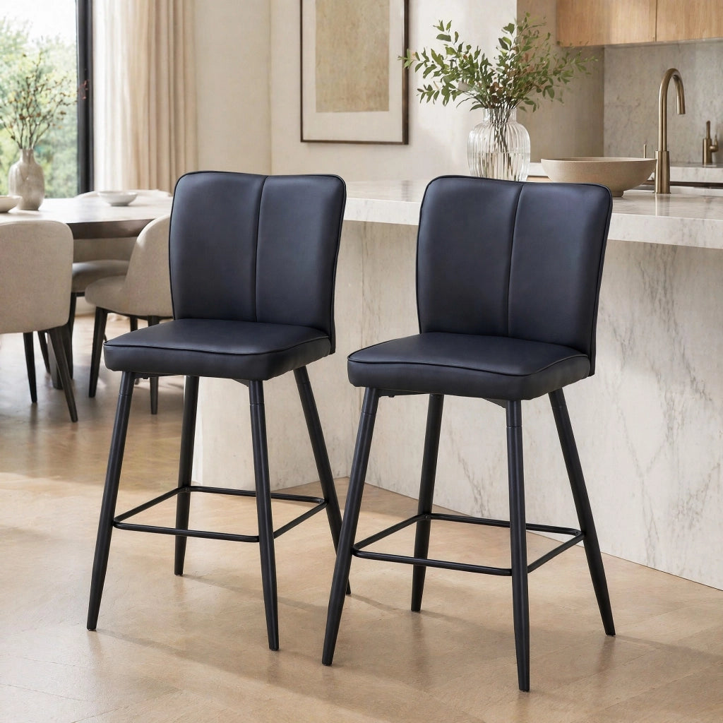Set di 2 sgabelli da bar neri in PU con schienale ergonomico, struttura in metallo e altezza 101 cm