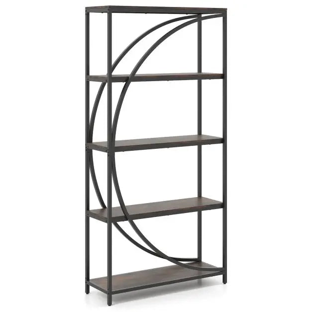 Libreria Industriale a 5 Ripiani Mobile Scaffale ad Arco in Metallo Marrone Rustico Robusto per Casa e Ufficio