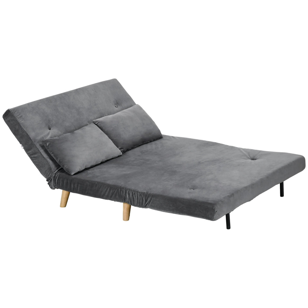 Divano Letto Relax a 2 Posti con 2 Cuscini, Effetto Velluto Grigio, Multifunzionale, Compatto per Casa, 130 x 78 x 79 cm