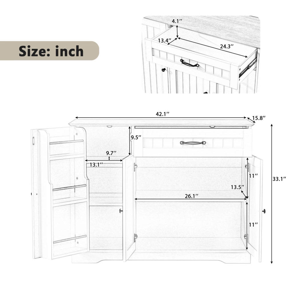 Credenza moderna 3 ante e 1 cassetto in MDF bianco con ripiani regolabili