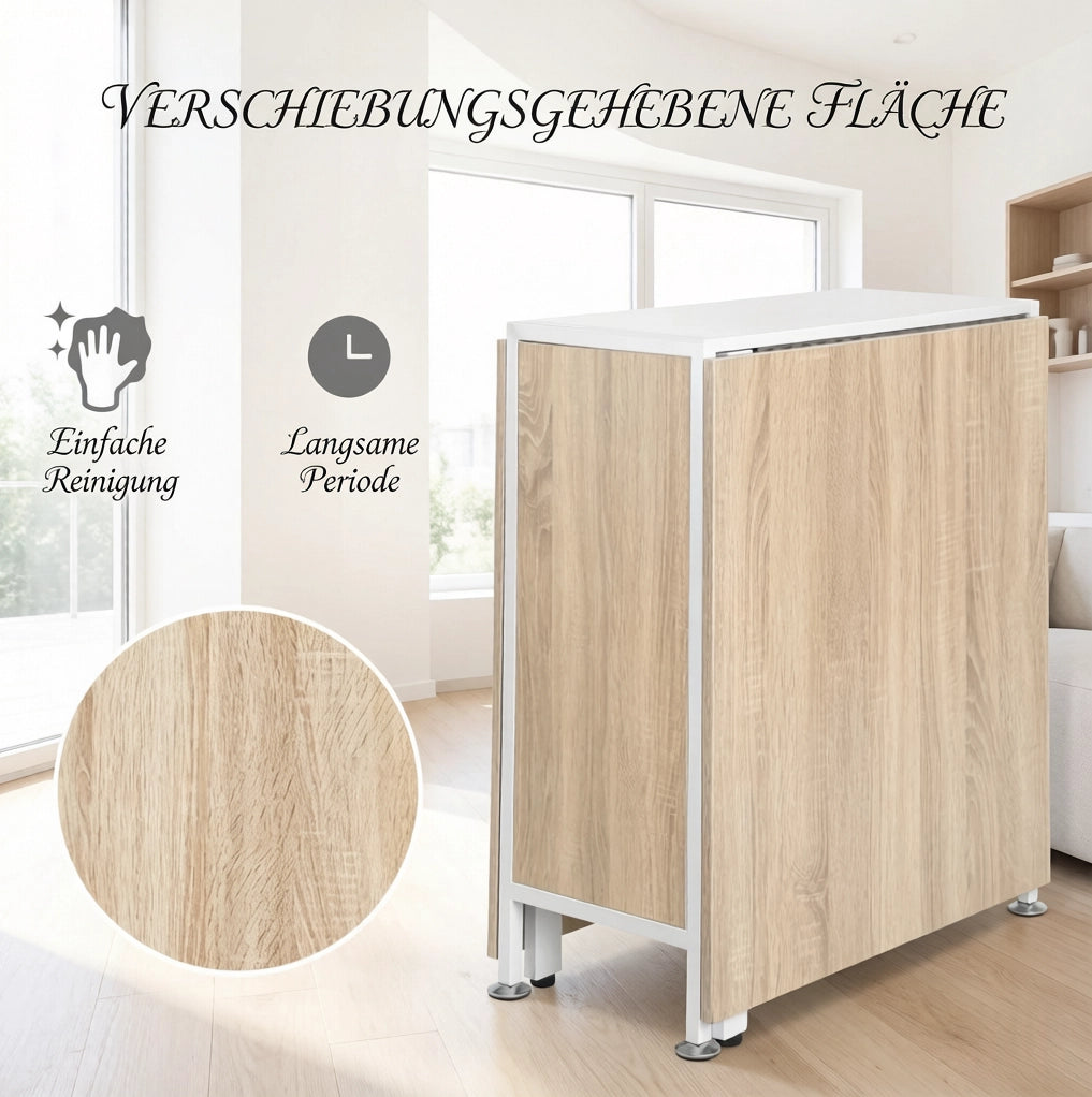 Tavolo da Pranzo Allungabile in MDF con Effetto Quercia Chiara, Tavolo Pieghevole Moderno con Ripiani