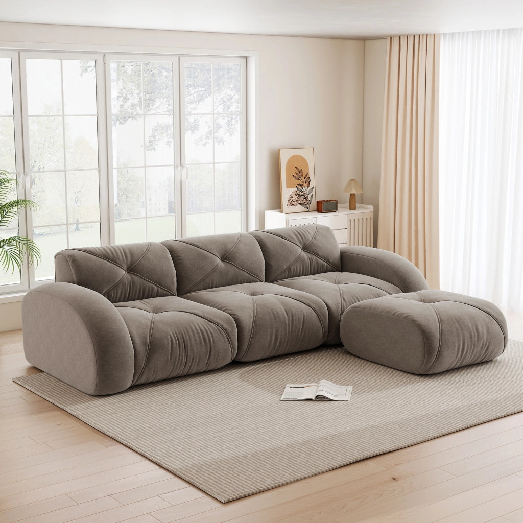 Divano modulare angolare in ciniglia taupe 281x171x76 cm; senza montaggio