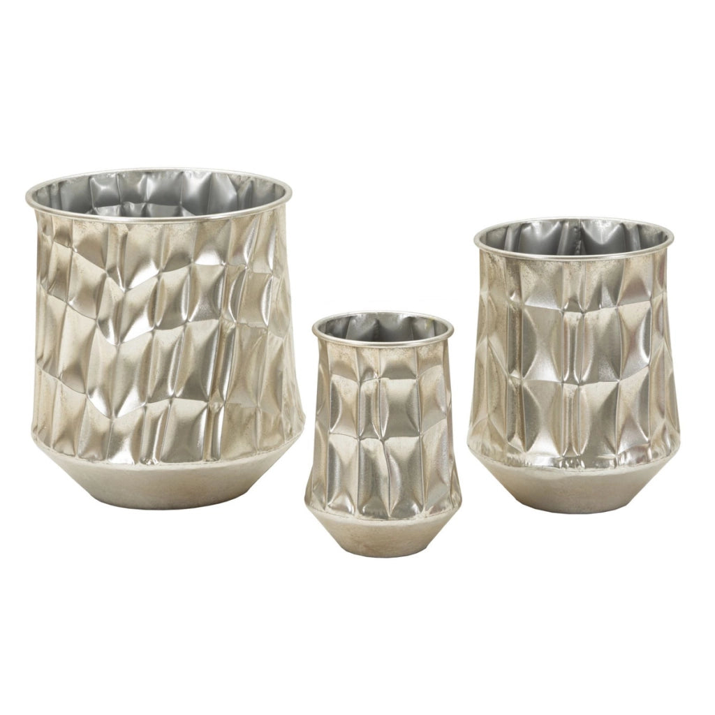 Set di 3 Vasi Decorativi VKH775, Argento, Metallo, 35x35x38,5 cm