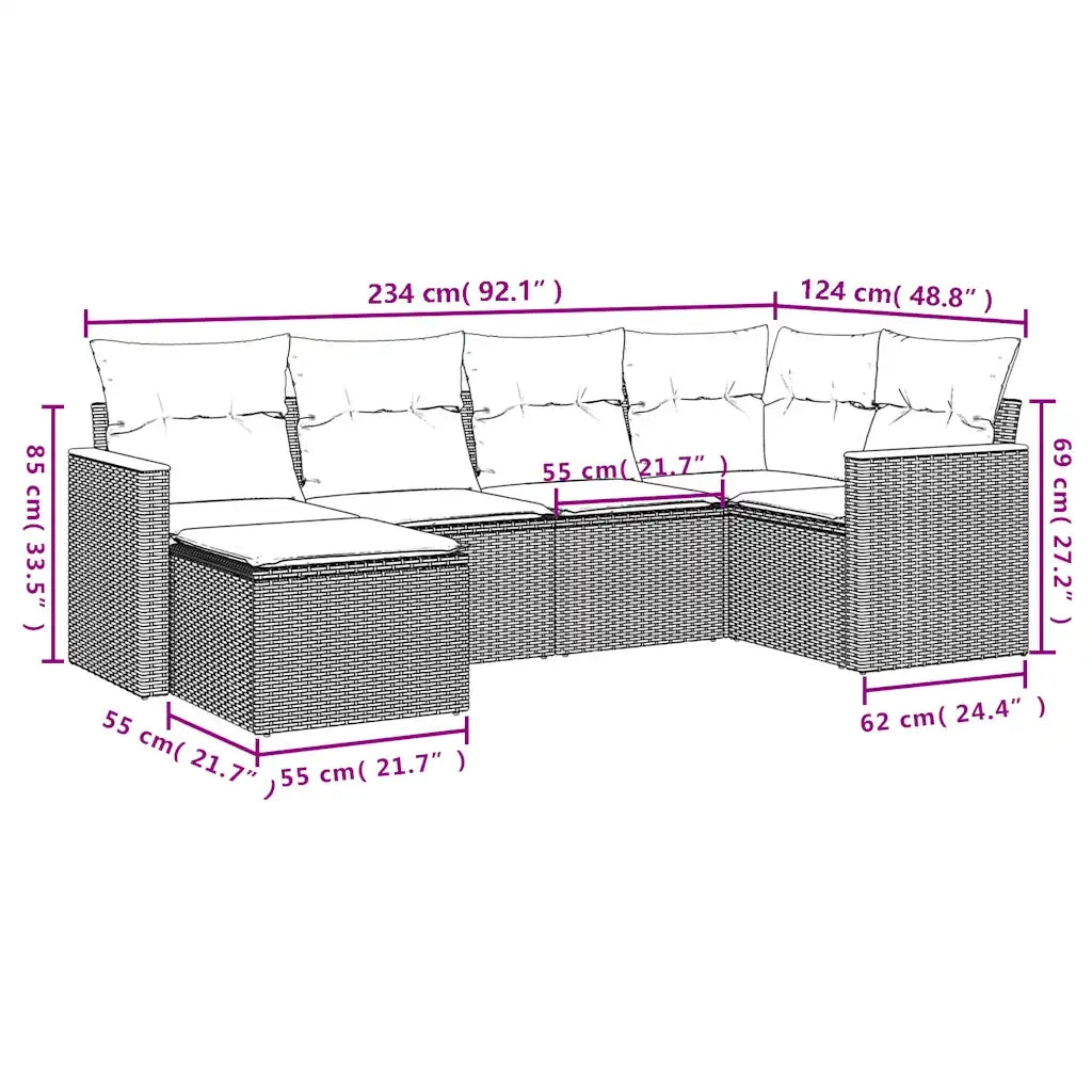 Set Divani da Giardino 6 pz con Cuscini Grigio in Polyrattan 3226180