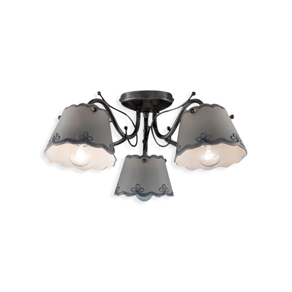 Plafoniera Classica Ravenna Metallo E Ceramica Nero Sfumato Argento 3 Luci E14