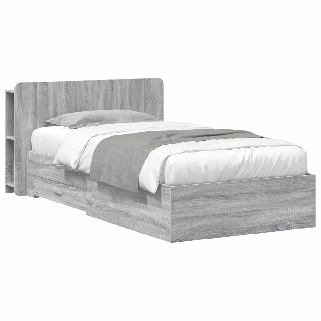 Letto singolo | Letto per adulti | Telaio del letto con storage Sonoma grigio 80 x 200 cm