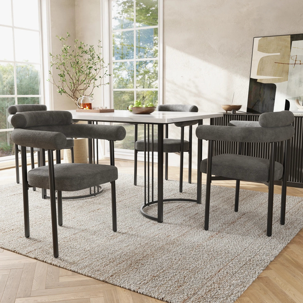 6 Sedie da Pranzo in Tessuto Effetto Pelle Grigio Scuro, Design Moderno e Semplice con Seduta Imbottita, per Sala da Pranzo, Soggiorno e Ufficio