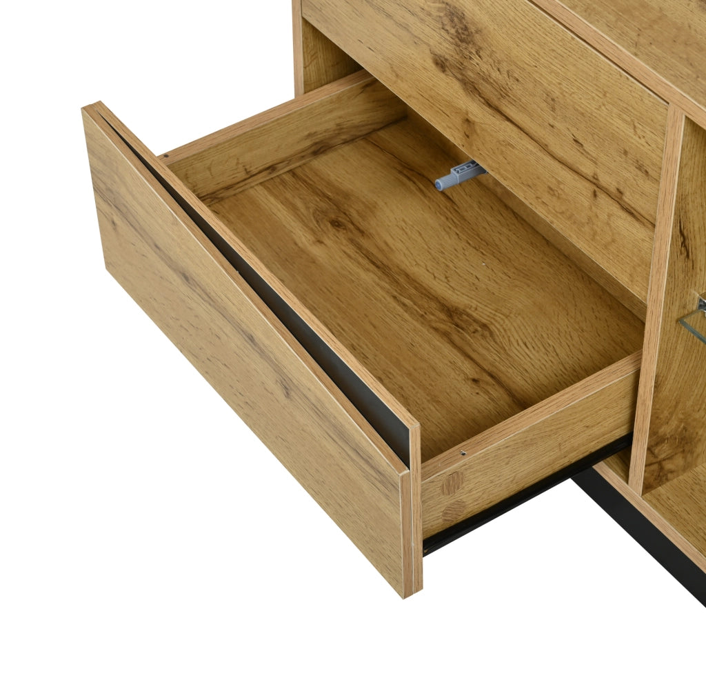 Mobile TV 180x35x45 cm con LED, 2 cassetti e 2 ante in MDF naturale e nero