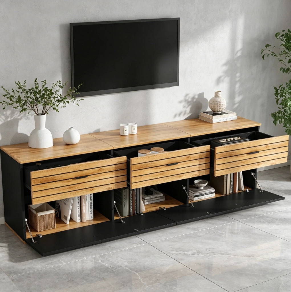 Mobile TV basso 168 cm con 3 cassetti e 2 ante