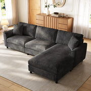Divano angolare a 3 posti con chaise longue reversibile in ciniglia grigio cuscini sfoderabili 256 × 137 × 79 cm