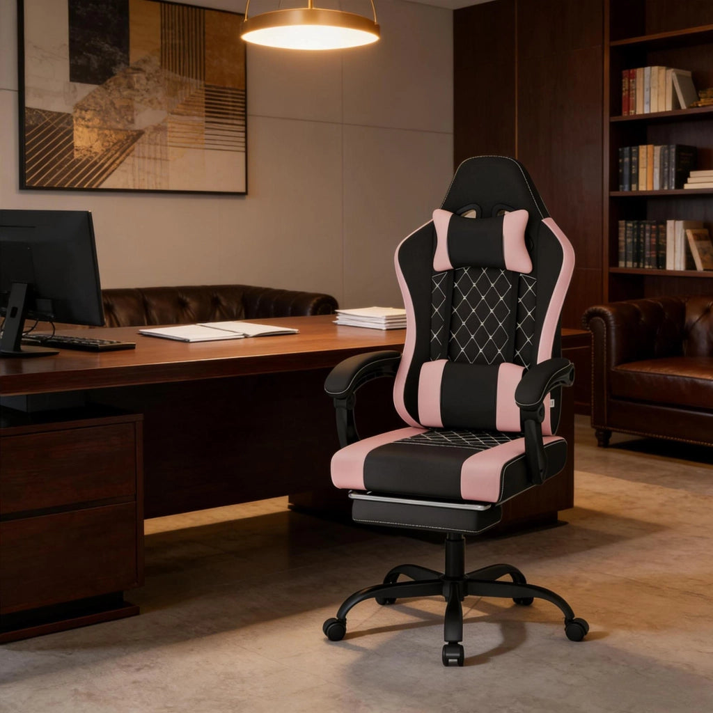 Sedia gaming ergonomica con massaggio, rete, nero/rosa