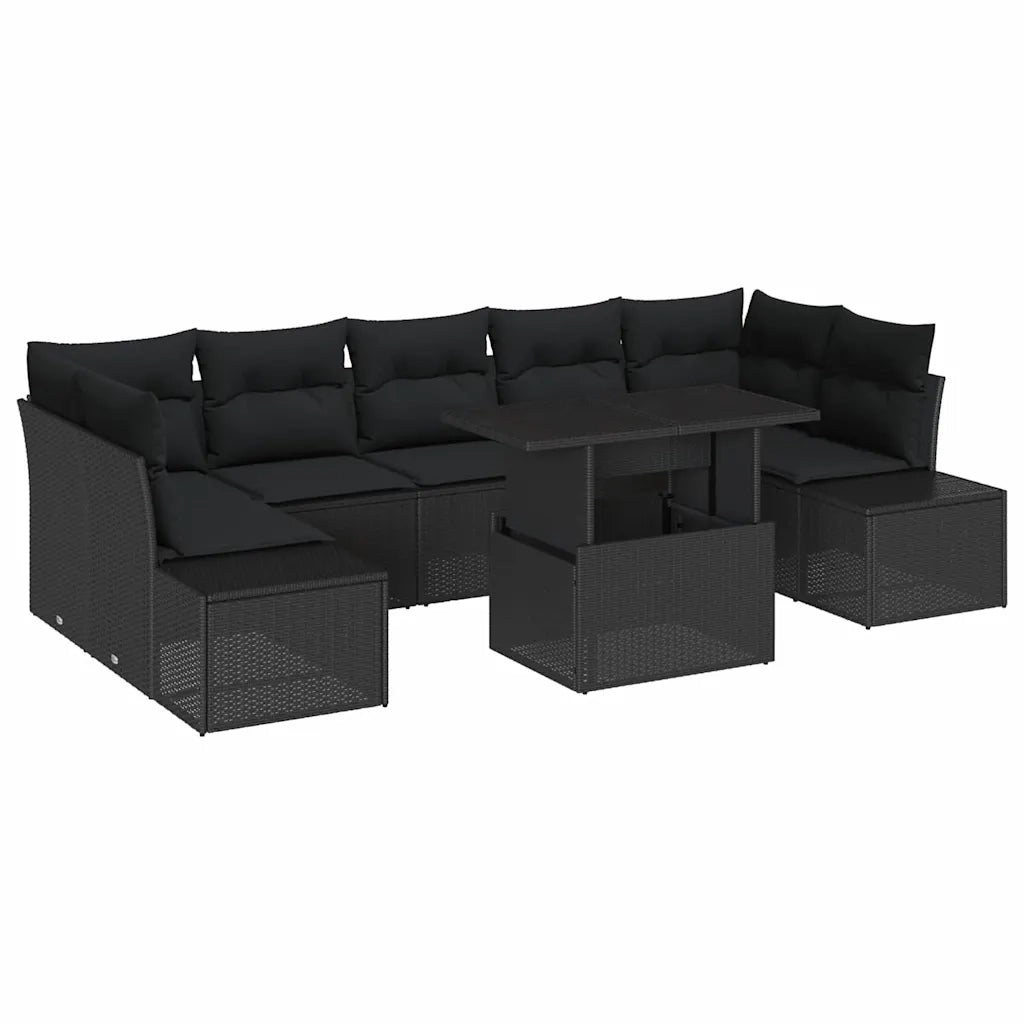 Set Divano da Giardino con cuscino 8 pcs Nero