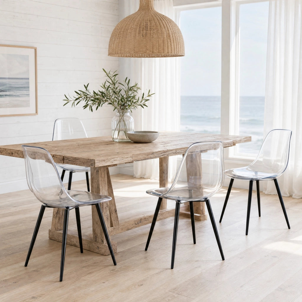 Set 4 sedie da pranzo trasparenti 44x36 cm con gambe in metallo nero