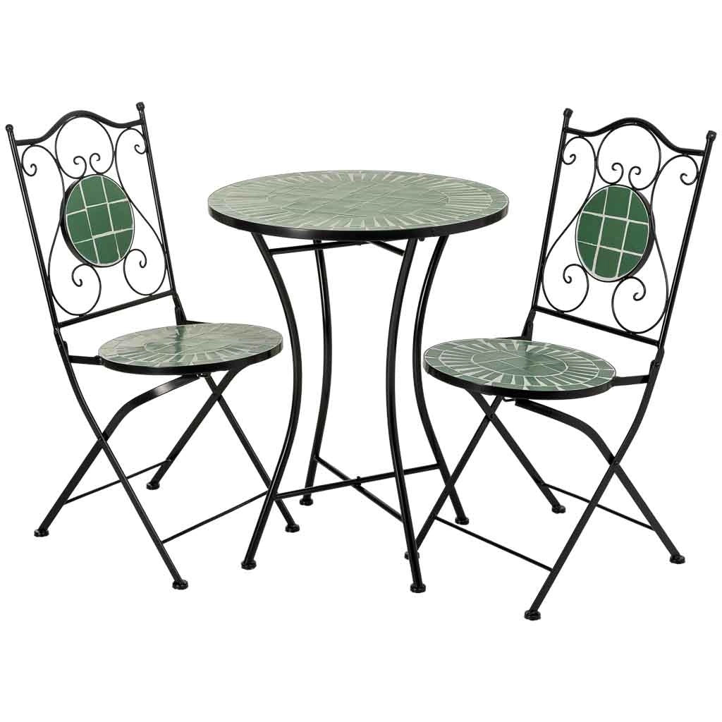 Set tavolo e 2 sedie in mosaico e ferro battuto Verde, tavolo: P60x75h
