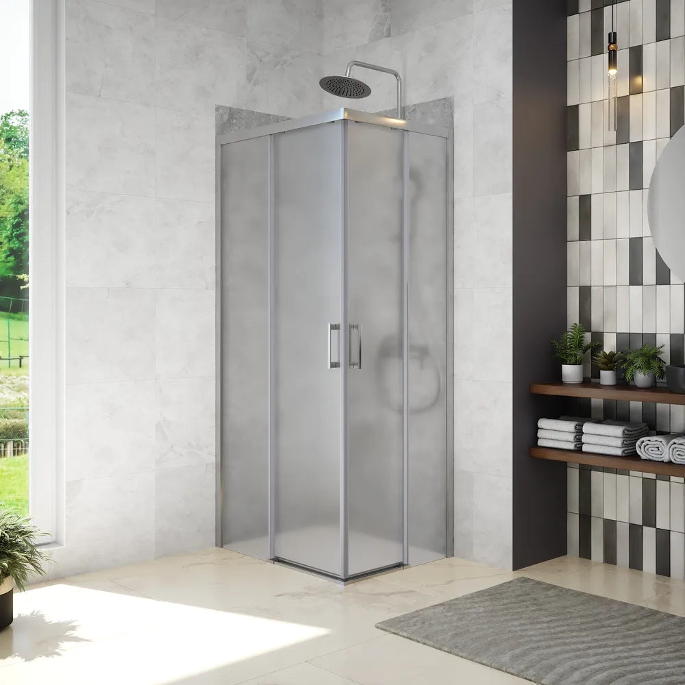 Box doccia angolare scorrevole 90x90 cm profili cromati vetro 6mm opaco h190 | Cuba