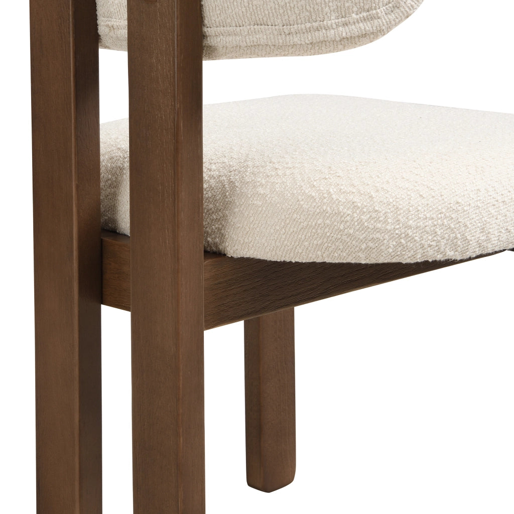 Set di 2 sedie da pranzo in legno con rivestimento in bouclé color noce e schienale sagomato per interni