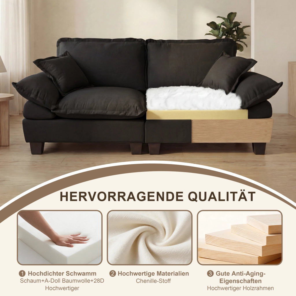Divano modulare 3 posti 263 cm in ciniglia nera con braccioli rimovibili HOMVRA