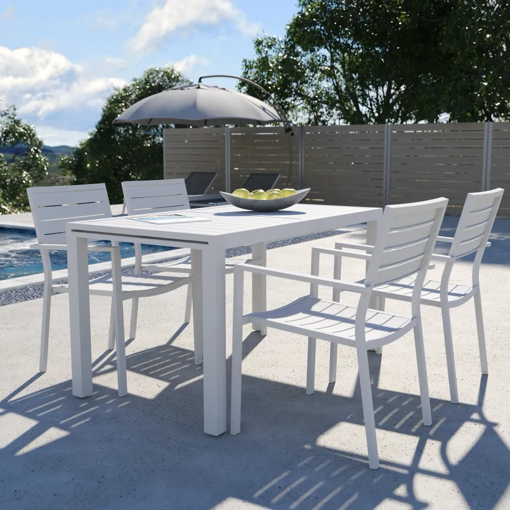 Set da esterno bianco con tavolo allungabile 140/210x75cm e 4 sedie in alluminio | Zenor