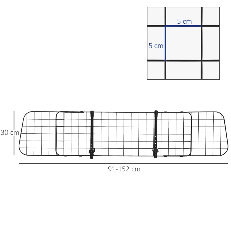 Griglia divisoria per auto per cani in metallo nero regolabile 91–152 × 30 cm con fissaggio senza attrezzi