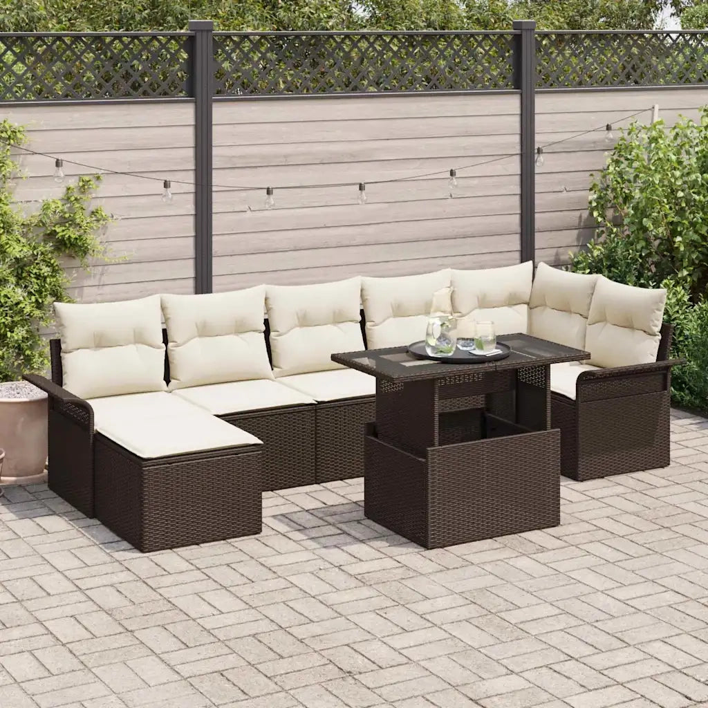 Set Divano da Giardino con cuscino 8 pcs Marrone Poly Rattan
