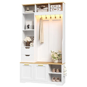 Mobile da ingresso guardaroba con 2 cassetti, 2 scarpiere a ribalta, panca e LED per corridoio, 100 × 32 × 186 cm