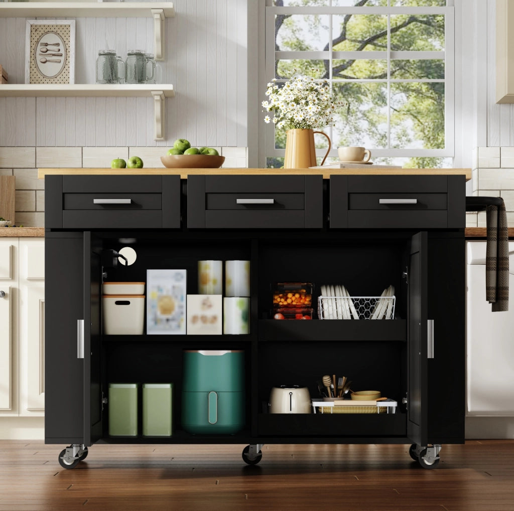 Isola cucina mobile 120x45/70x84 cm con piano ribaltabile; prese USB e ruote HOMVRA