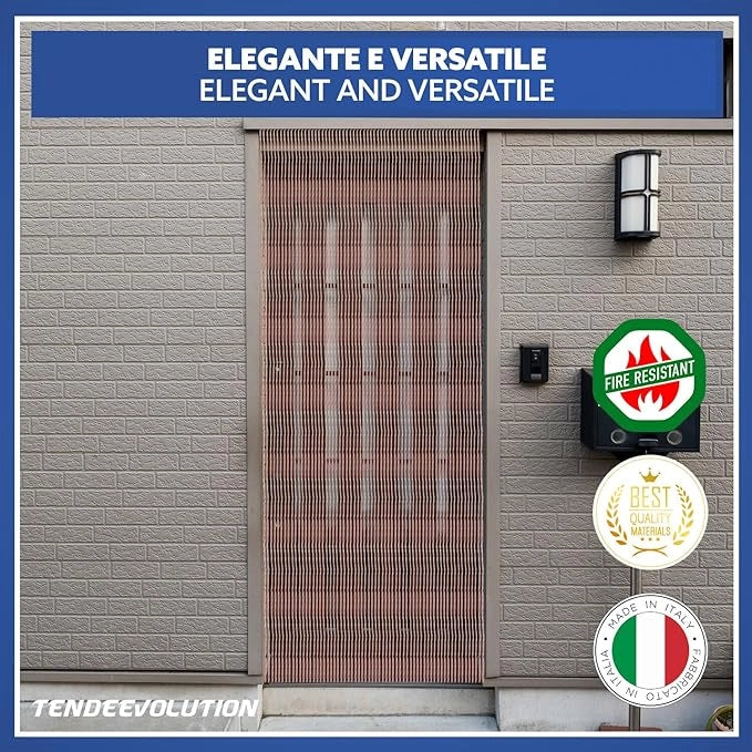 Tenda Antimosche Modello Filo in PVC, Plastica Marrone | Largh. 1,20m x Alt. 2,60m | Protezione Insetti, Porta, Esterno, Interno