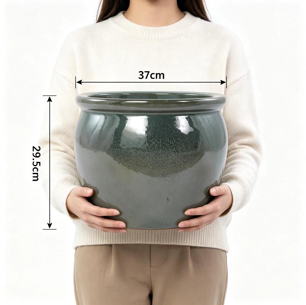 Vaso da giardino ULEVR in ceramica ? 37 cm, finitura lucida blu-verde anticato per interno ed esterno